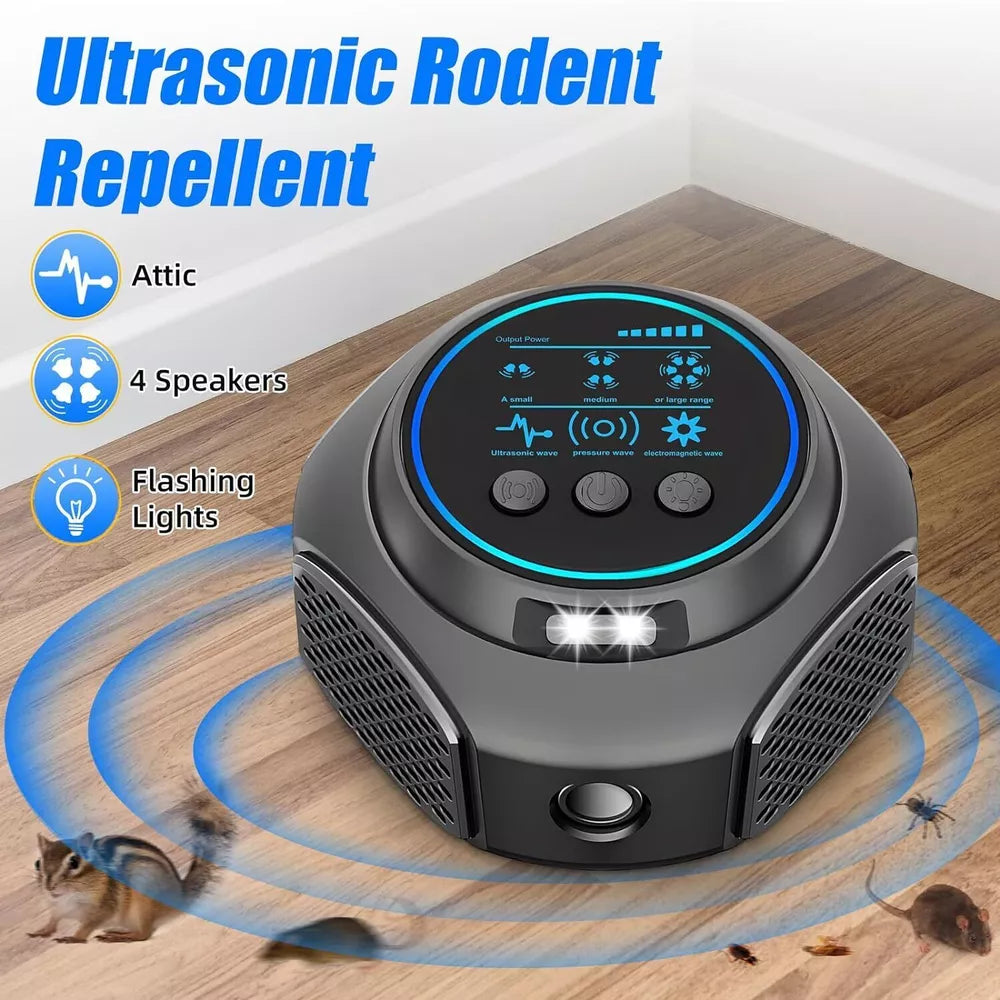 4-in-1 Ultrasonic Rodent Repellent Pest Squirrel Repeller Mouse Rat Deterrent