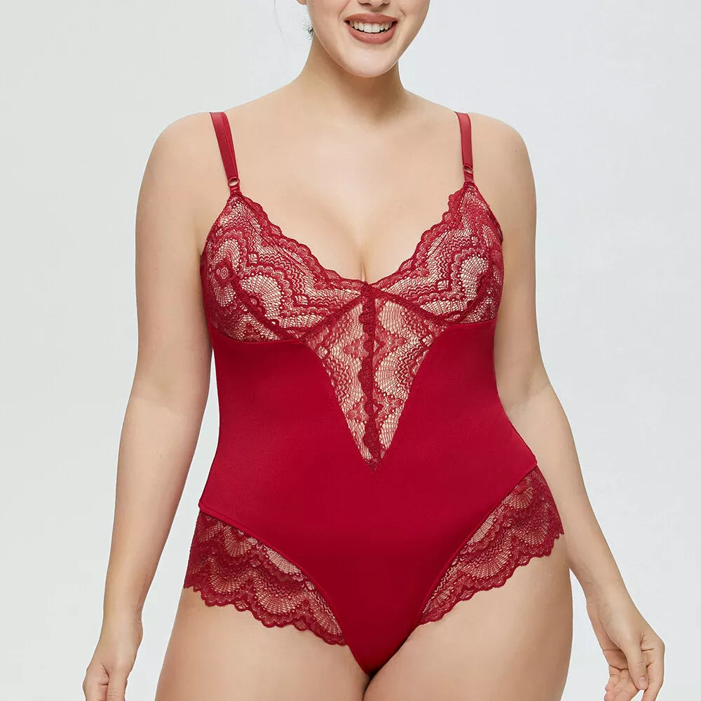 Plus Women Lace Body Shaper Firm Tummy Control Shapewear Yoga Slimming Bodysuit