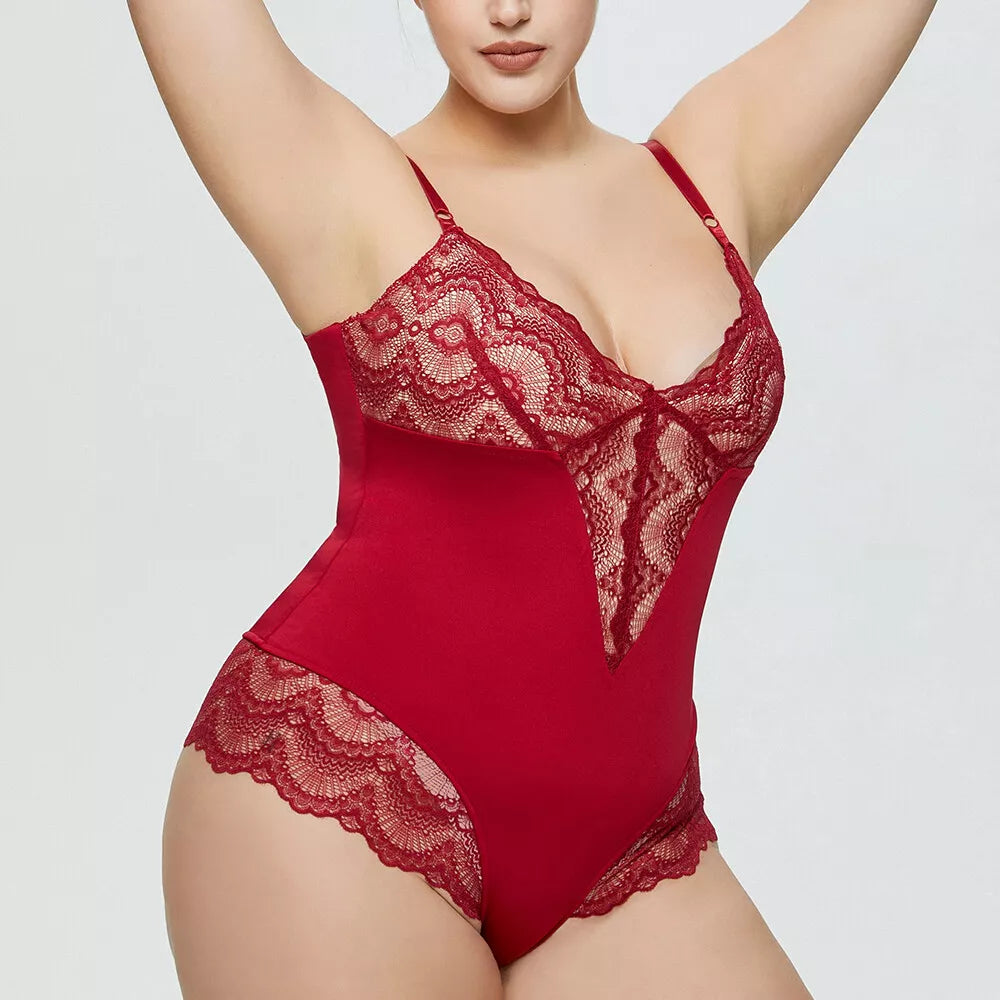 Plus Women Lace Body Shaper Firm Tummy Control Shapewear Yoga Slimming Bodysuit