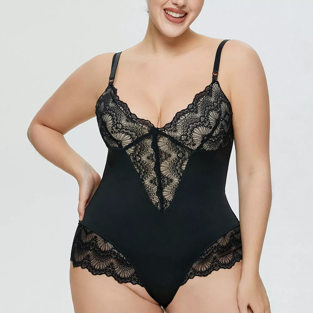 Plus Women Lace Body Shaper Firm Tummy Control Shapewear Yoga Slimming Bodysuit