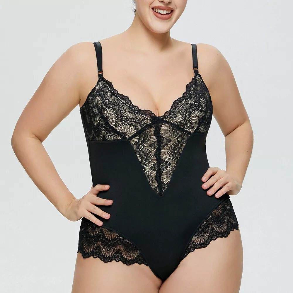 Plus Women Lace Body Shaper Firm Tummy Control Shapewear Yoga Slimming Bodysuit
