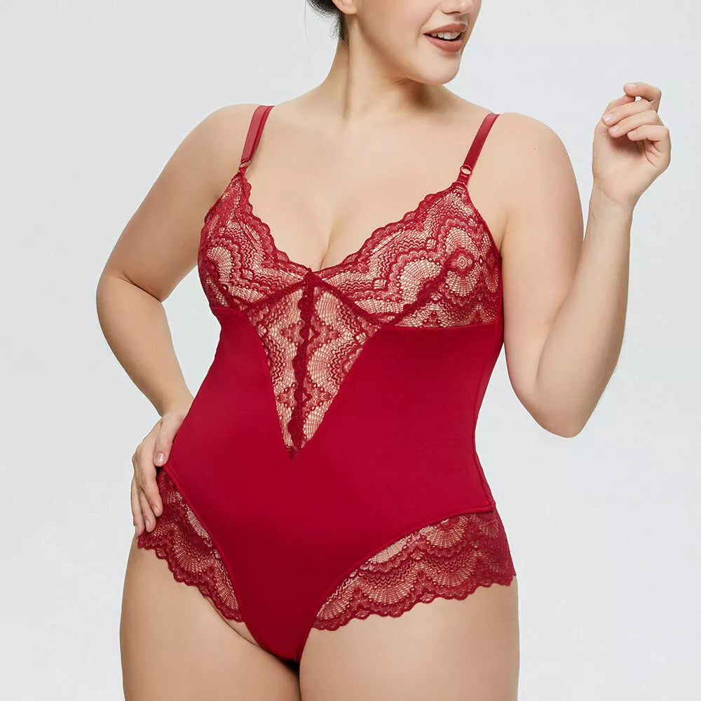Plus Women Lace Body Shaper Firm Tummy Control Shapewear Yoga Slimming Bodysuit