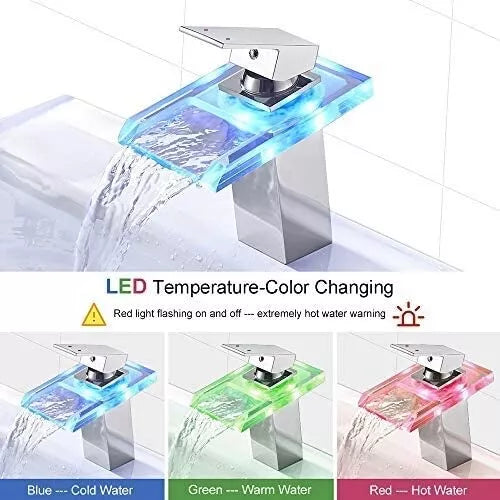 Cascada Para Casa Single Handle Waterfall Bathroom Vanity Sink LED Faucet NUEVO