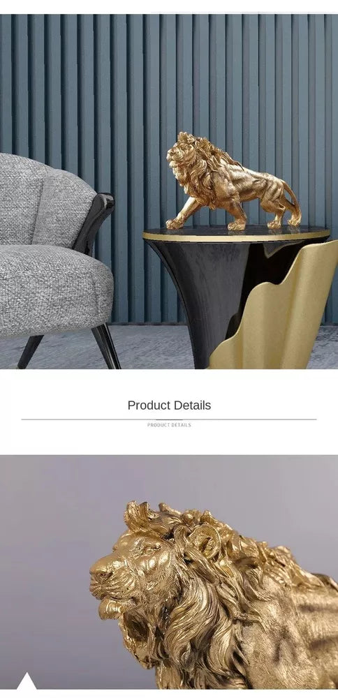 Figurine Animal Lion Novelty Resin Carved Medium Modern Gold Free Stand Decor