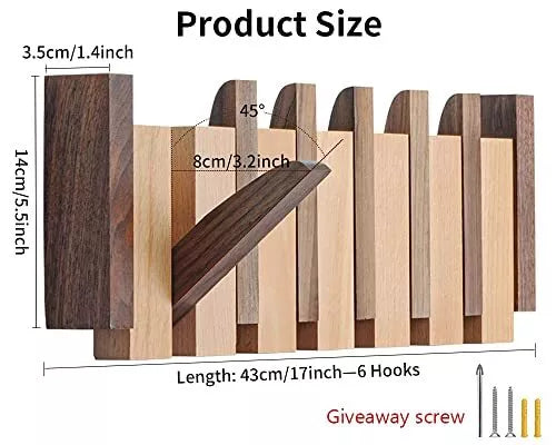 COAT RACK Wall Mount with 6 Flip-Down Hooks OLETNY
