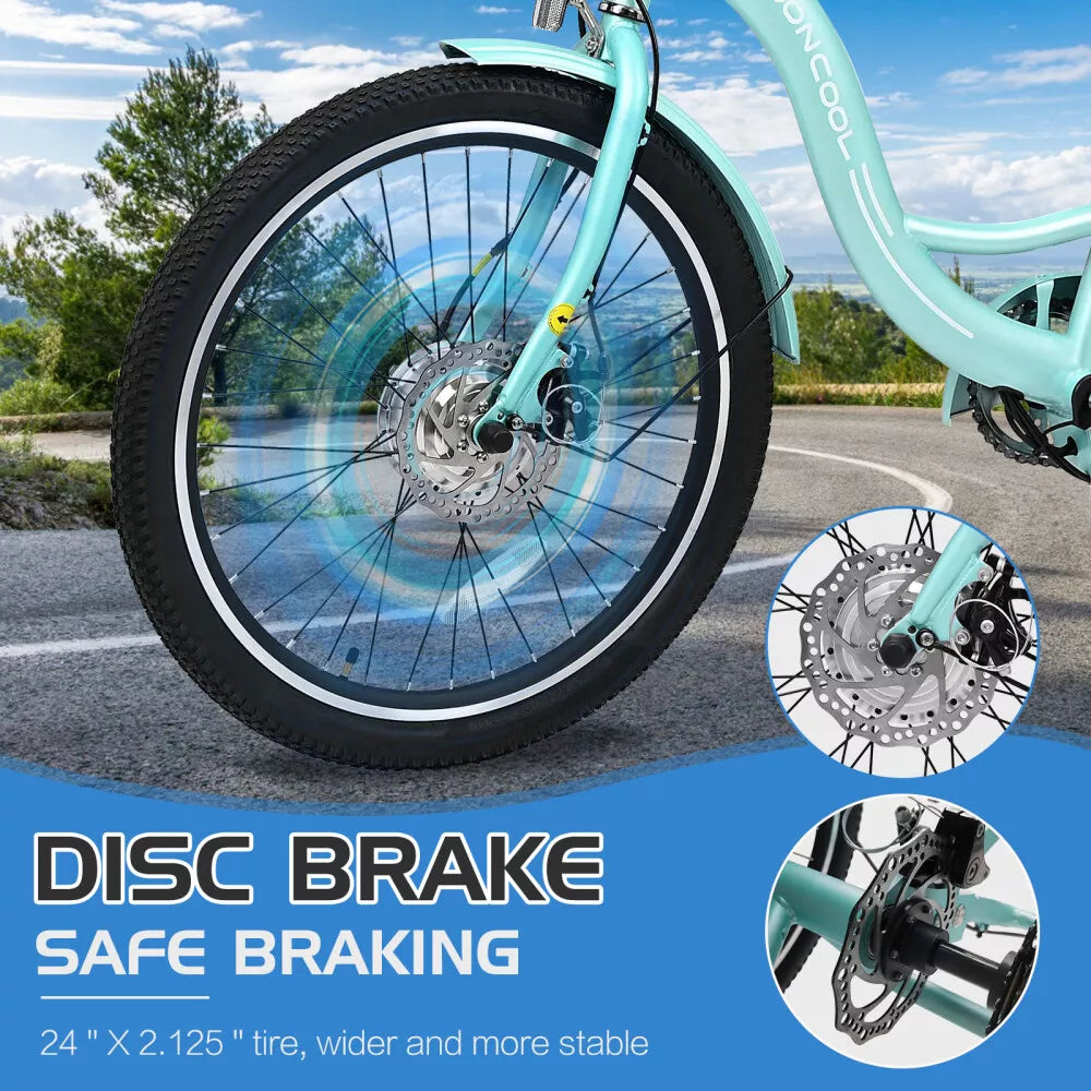 Electric Tricycle Adult Electric Bicycles, 350W 36V Trike 24/26 inch 7 Speeds