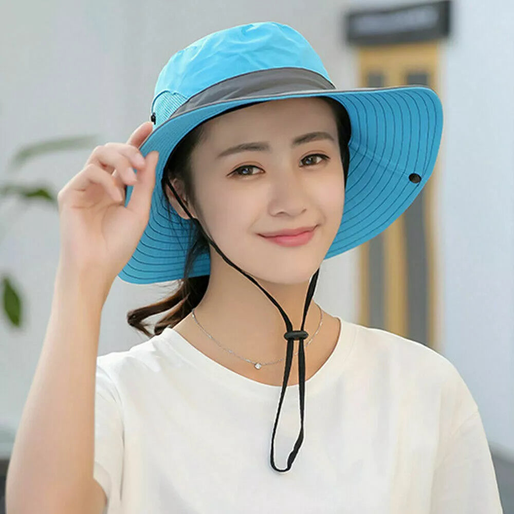 Women's Summer Bucket Hat Boonie Ponytail Wide Brim Sun UV Protection Travel Cap