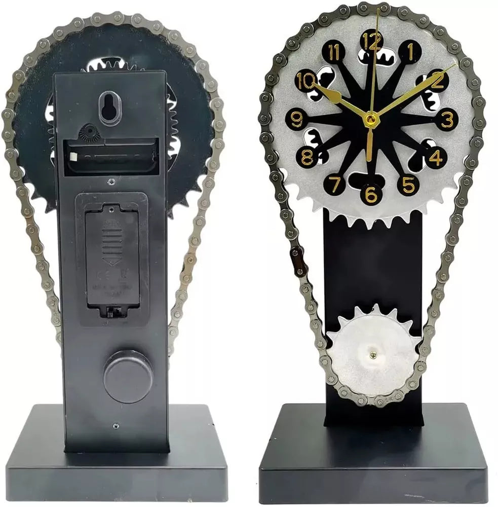 Chain Gear Rotating Clock Mechanical Vintage Industrial Style Art Desktop Clock