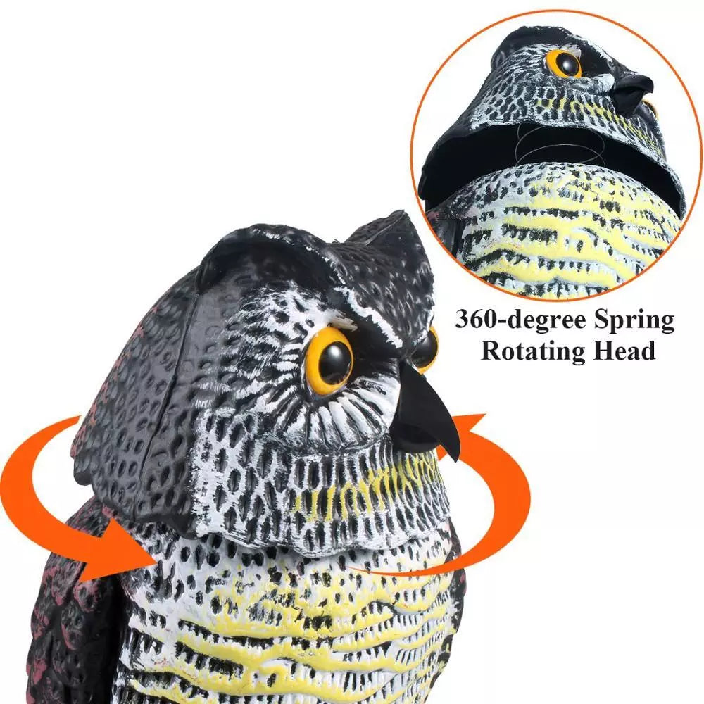 Realistic Owl Decoy with Rotating Head Outdoor Garden Repellent Bird Scare US