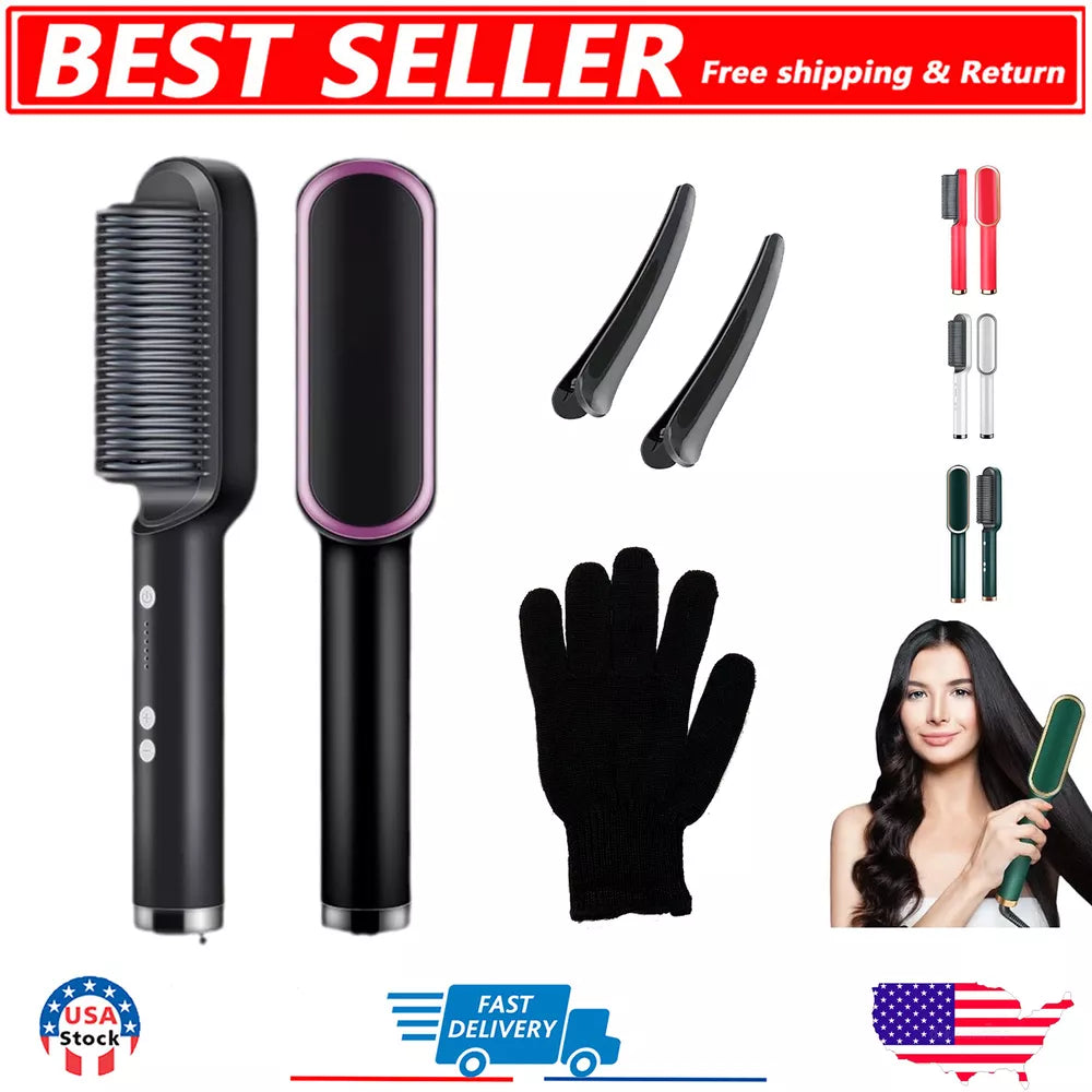 Hair Straightener Comb Matte Black, Hair Straightener Brush Straightening Comb