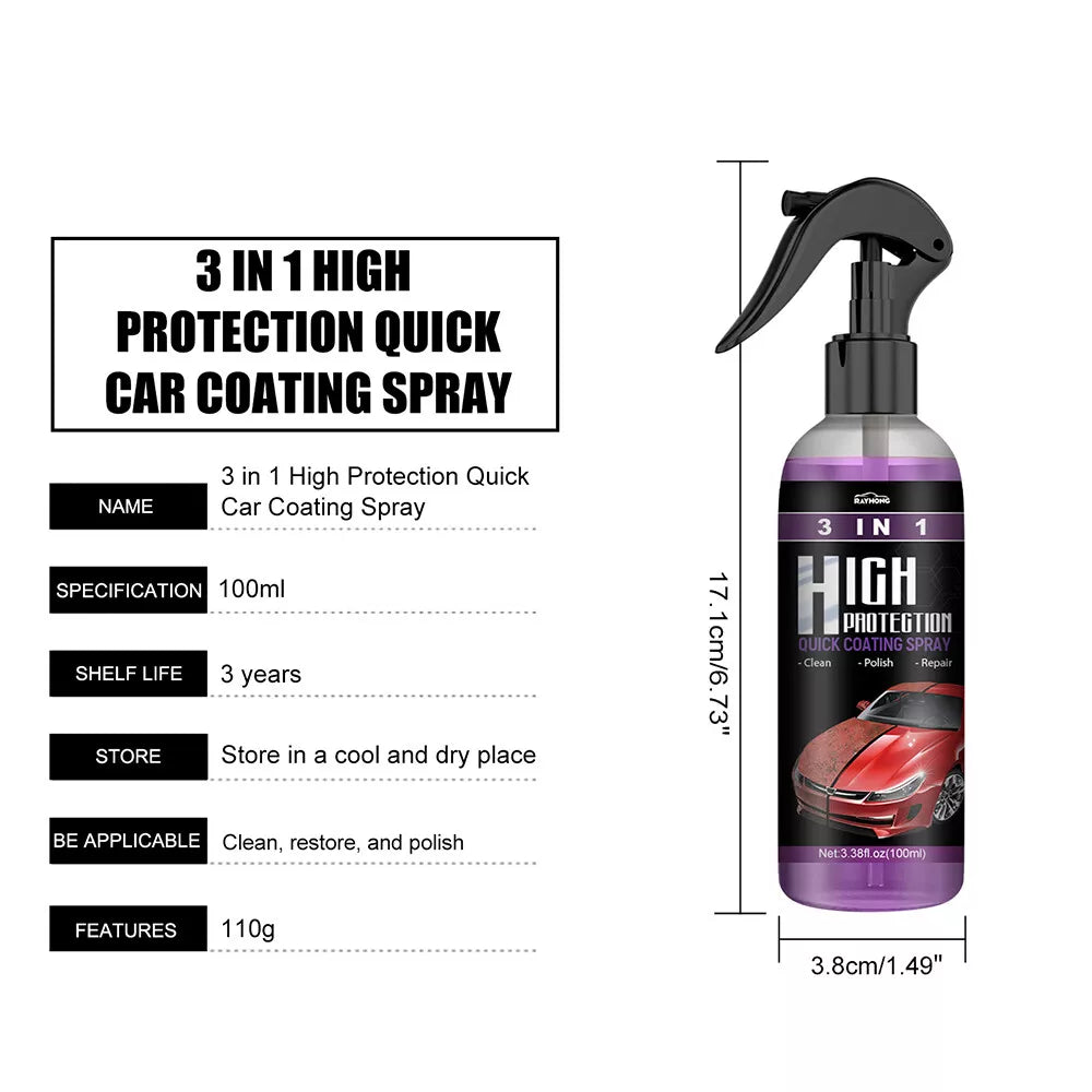3-in-1 High Protection Quick Car Coat Ceramic Coating Spray Hydrophobic 100ml US