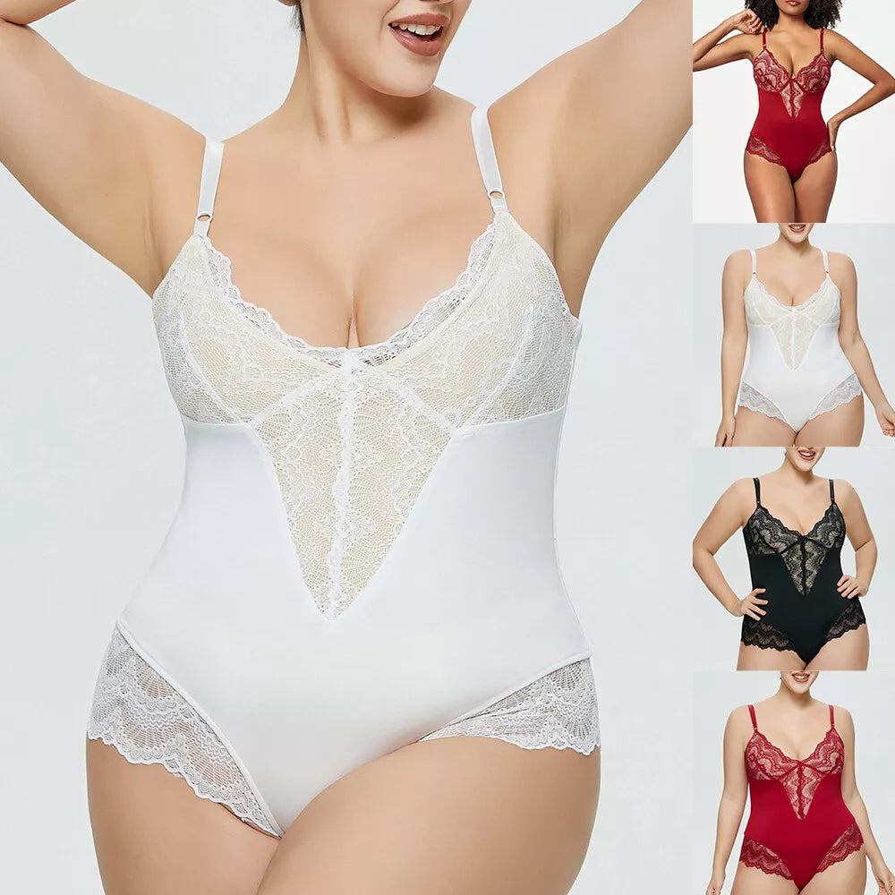 Plus Women Lace Body Shaper Firm Tummy Control Shapewear Yoga Slimming Bodysuit