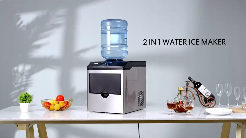 2 in 1 Countertop Ice Cube Maker 48lbs/Day with Water Dispenser Combo Machine