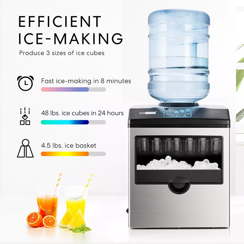 2 in 1 Countertop Ice Cube Maker 48lbs/Day with Water Dispenser Combo Machine