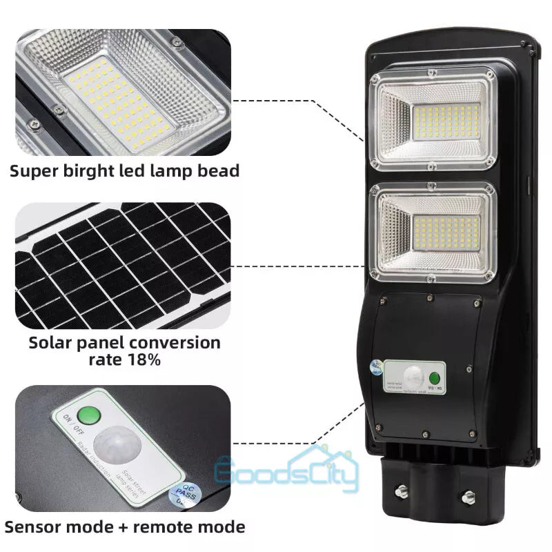 75000000LM Commercial Solar Street FloodLight Outdoor Dusk To Dawn Timing Lamp