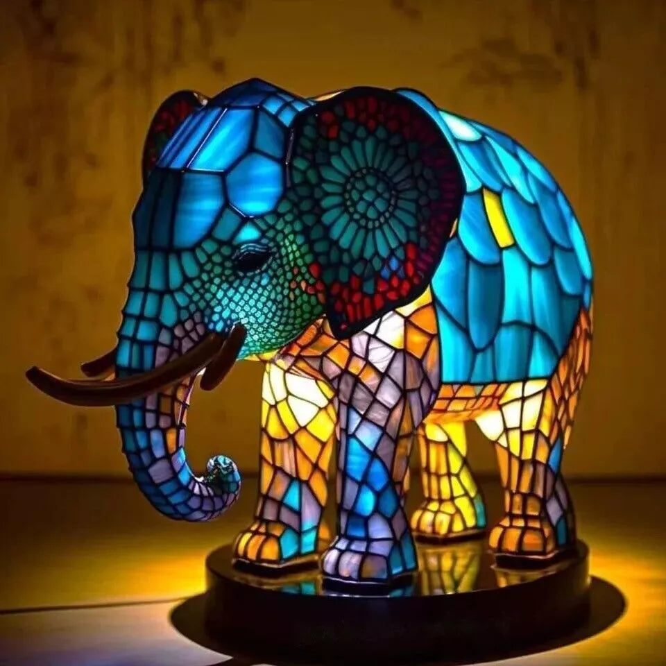 3D Animal Table Lamp Series Stained Glass Stained Night Light Retro Desk Lamps