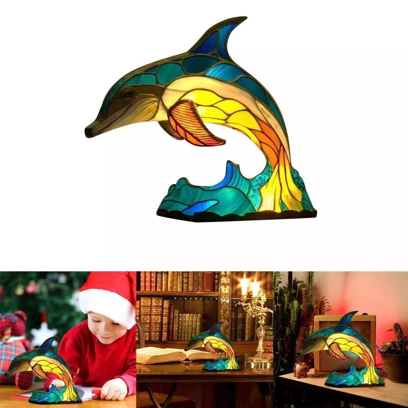 3D Animal Table Lamp Series Stained Glass Stained Night Light Retro Desk Lamps