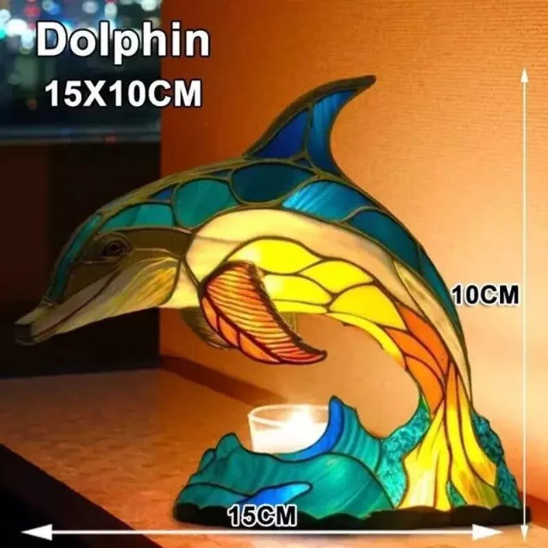 3D Animal Table Lamp Series Stained Glass Stained Night Light Retro Desk Lamps