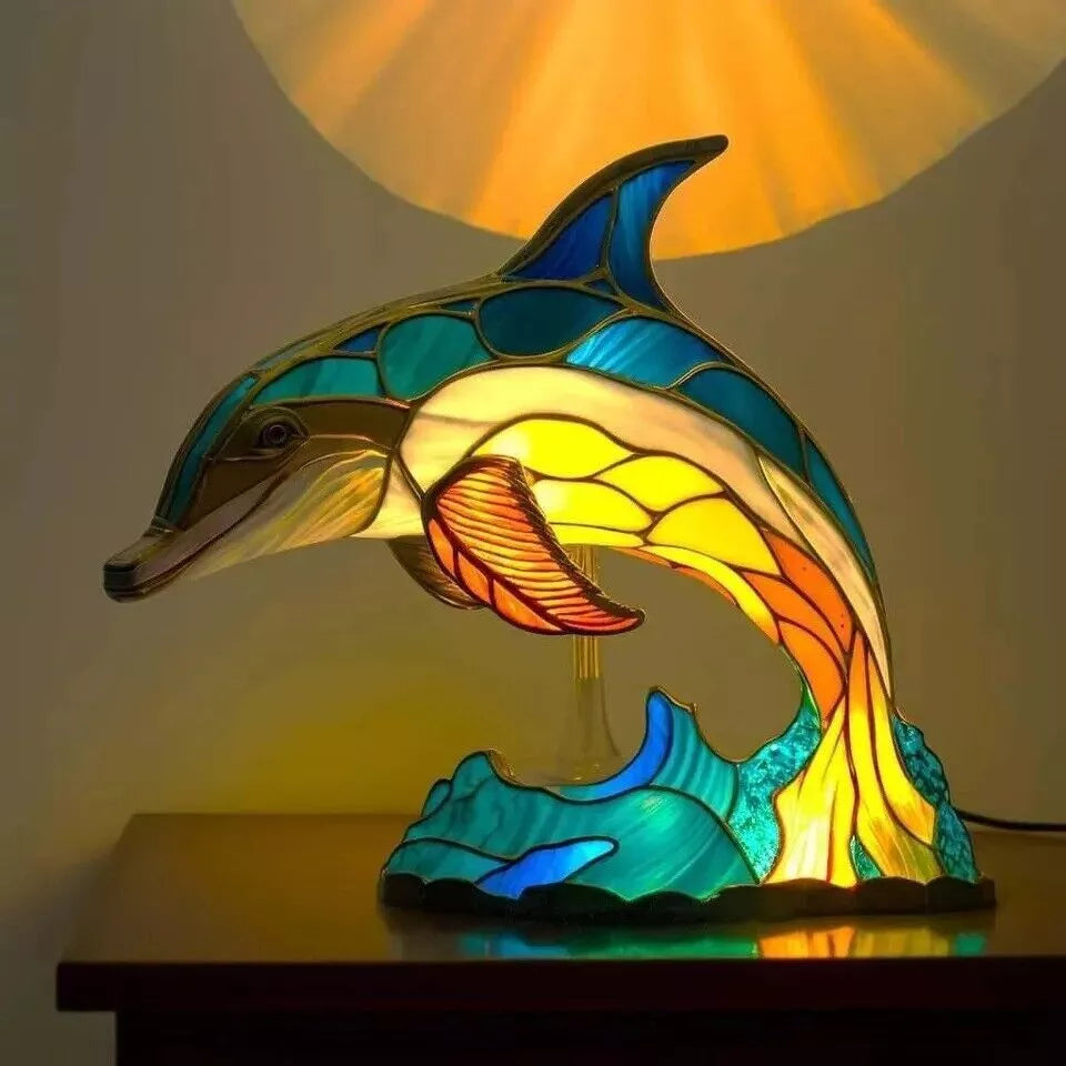 3D Animal Table Lamp Series Stained Glass Stained Night Light Retro Desk Lamps