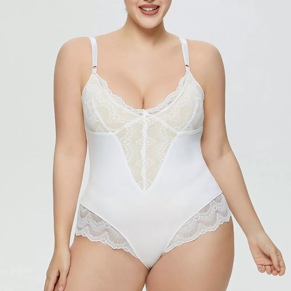 Plus Women Lace Body Shaper Firm Tummy Control Shapewear Yoga Slimming Bodysuit