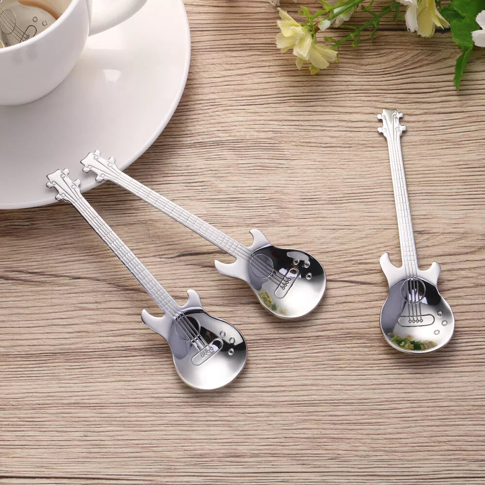 8 pcs Guitar Coffee Spoon Stainless Steel Coffee Mixing Spoon Cold Drink Tea