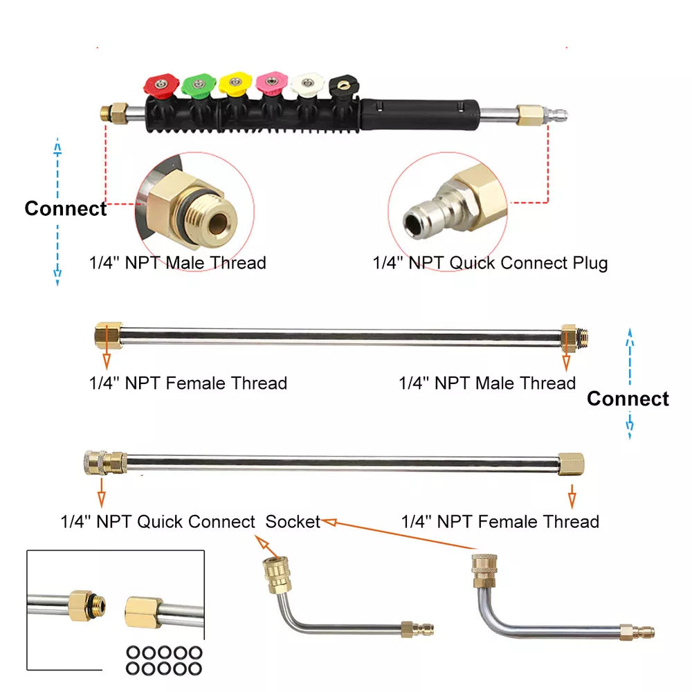 4000PSI High Pressure Washer Extension Wand Replace Lance Gutter Cleaner Nozzle