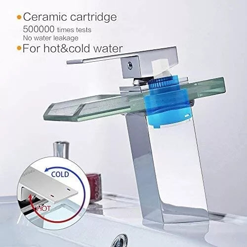 Cascada Para Casa Single Handle Waterfall Bathroom Vanity Sink LED Faucet NUEVO