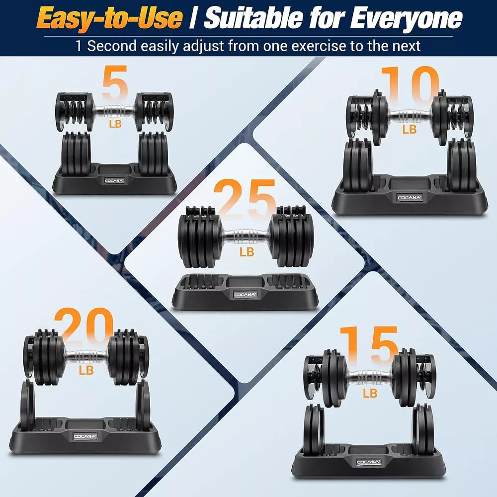 2pcs Adjustable Dumbbells Set Pairs 50lb Weights of 2 Exercises Home Gym Workout