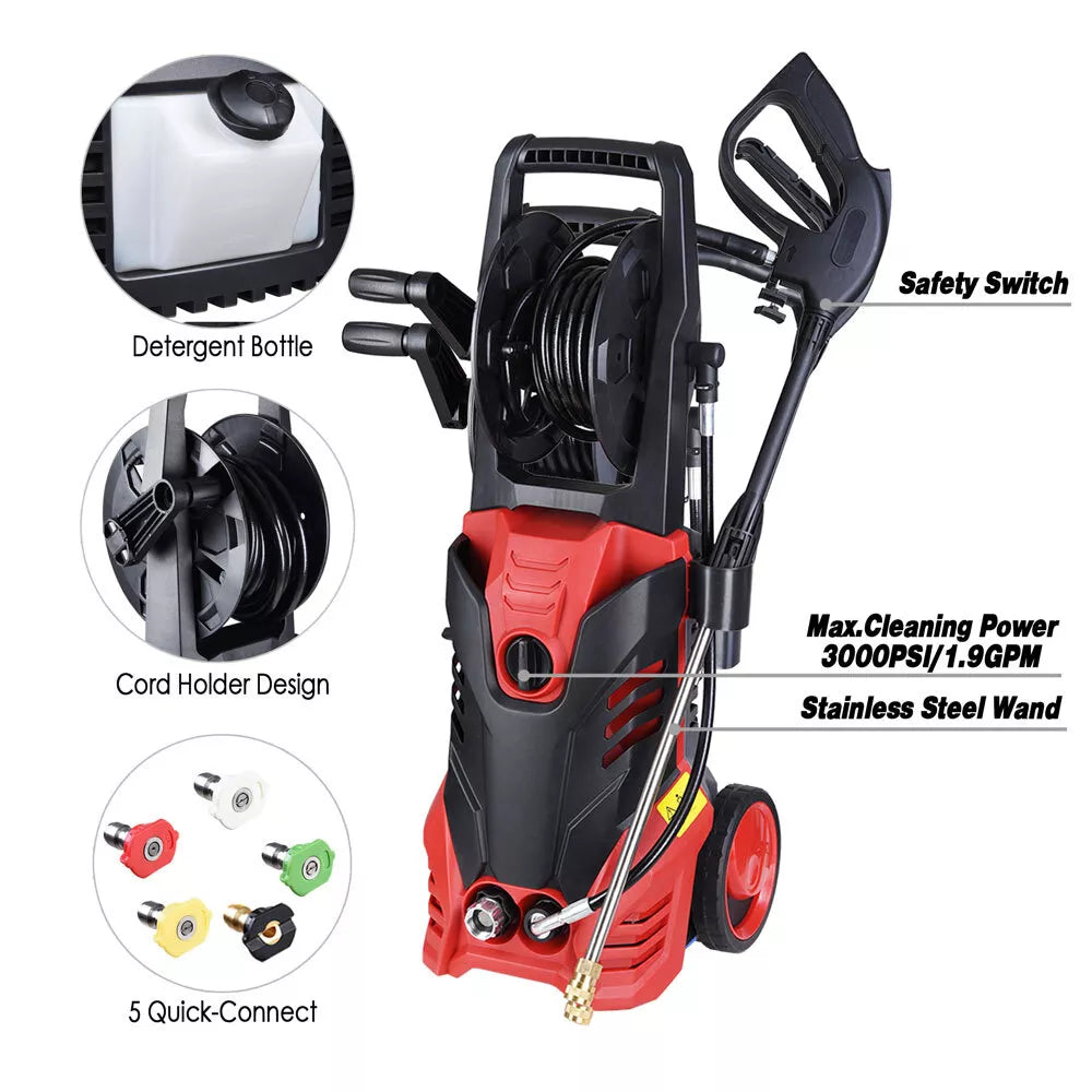 Electric High Pressure Washer Garage Patio Floor Silt Water Jet Cleaner 3000PSI