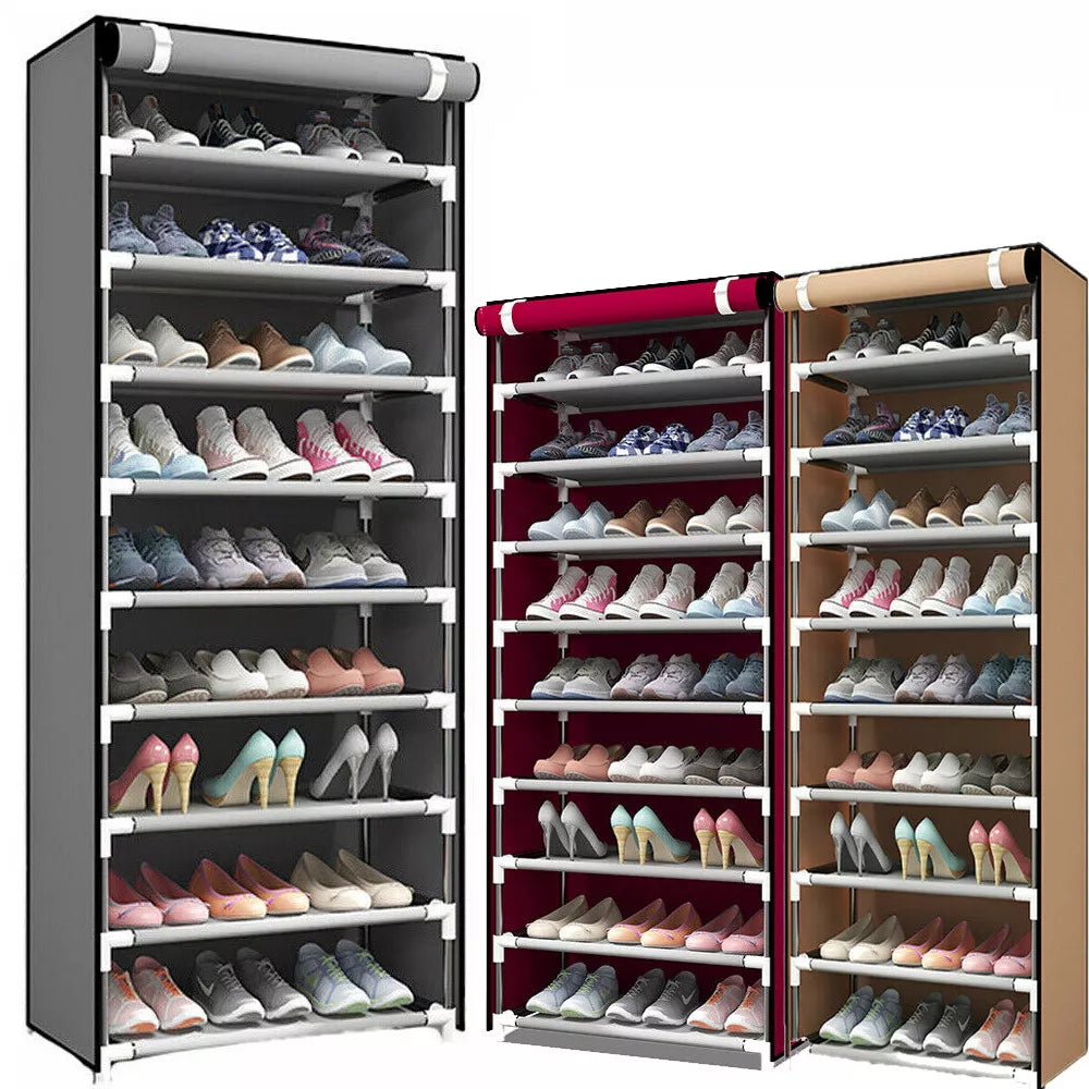 Shoe Rack 10 Layers 9 Shelf Shoes Standing Cabinet Storage Organizer Dustproof