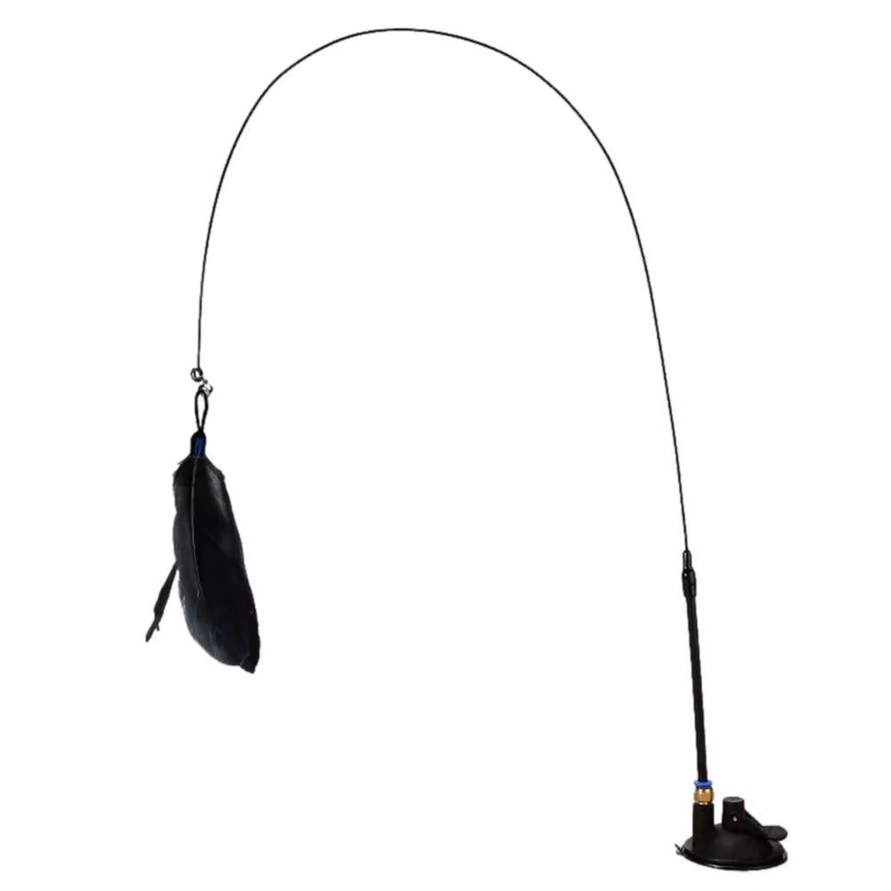 Cat Feather Wand Stick with Suction Cup Wire Teaser Kitten Toy w/ Dangle Bell