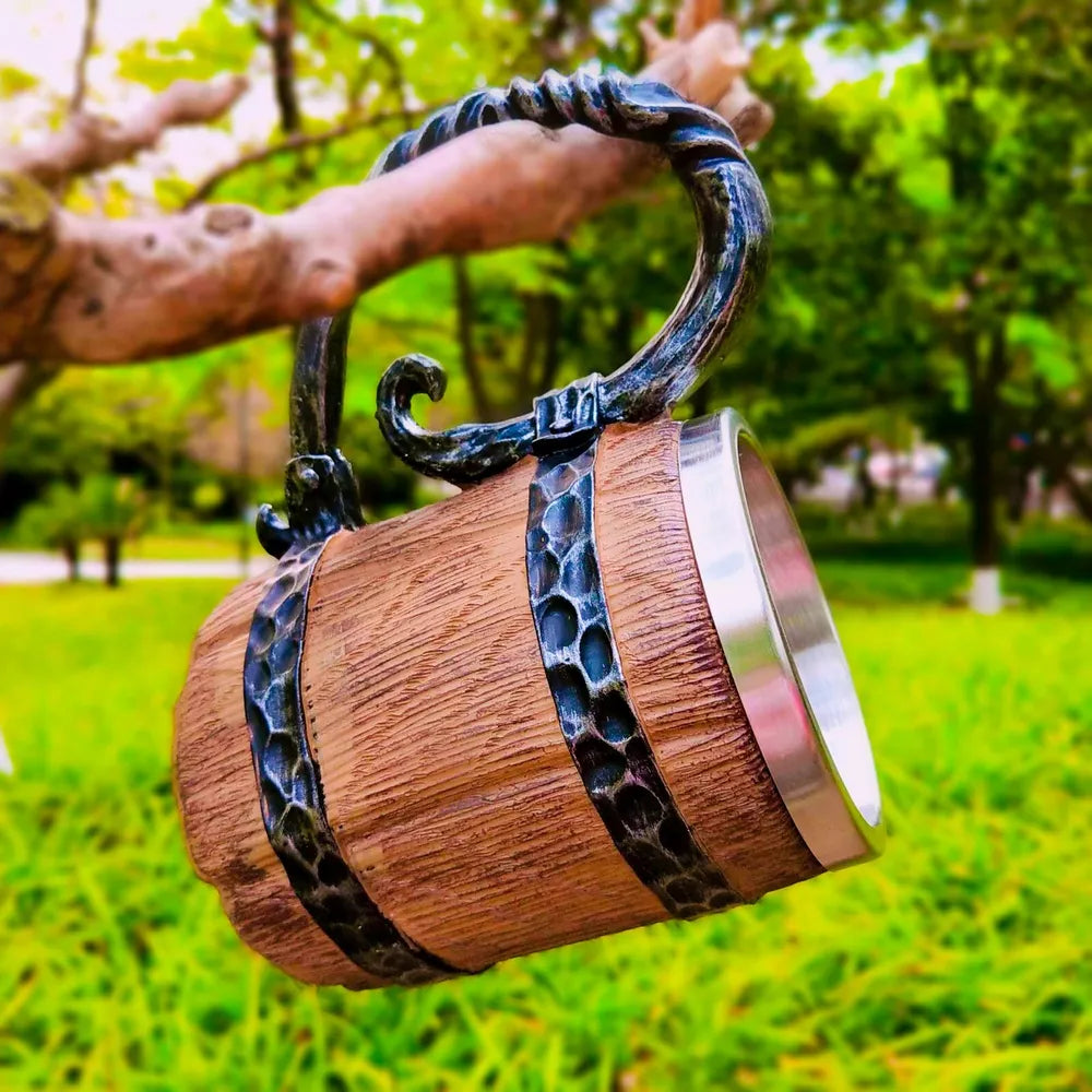 Wooden barrel Stainless Steel Resin 3D Beer Mug Tankard Coffee Tea Cup Wine Gla