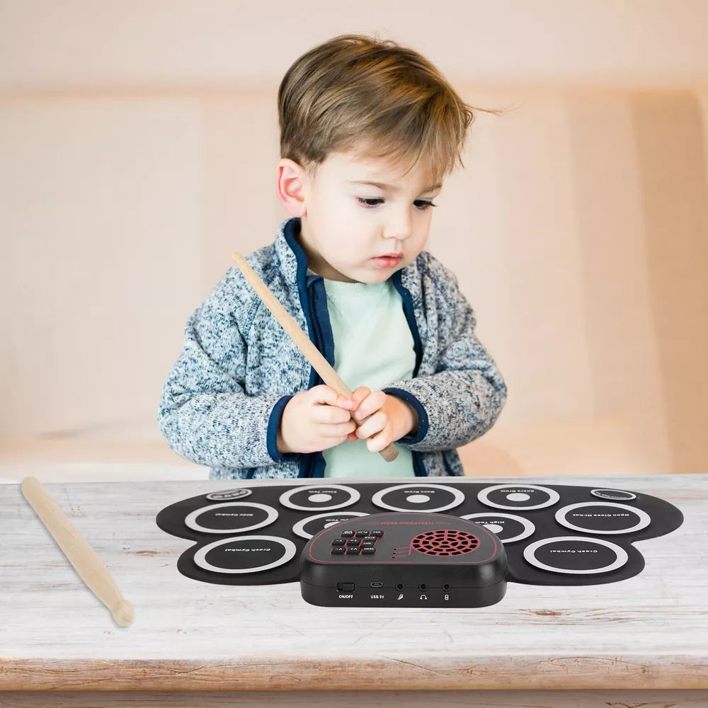 Portable 10 Pad Electronic Drum Set with Headphone Jack, Speakers &Drum Sticks