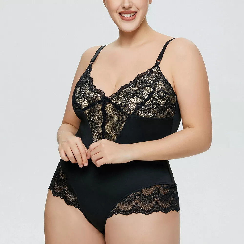 Plus Women Lace Body Shaper Firm Tummy Control Shapewear Yoga Slimming Bodysuit