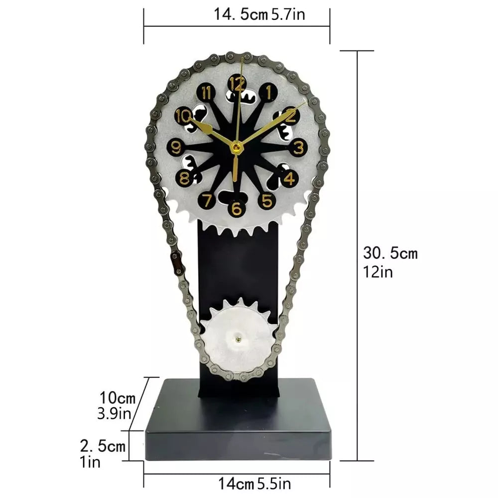 Chain Gear Rotating Clock Mechanical Vintage Industrial Style Art Desktop Clock