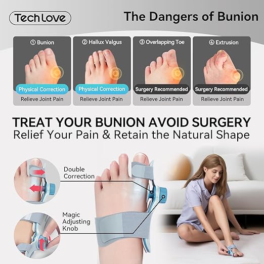 Tech Love Bunion Corrector for Women Big Toe, Double Correction Adjustable Kn...