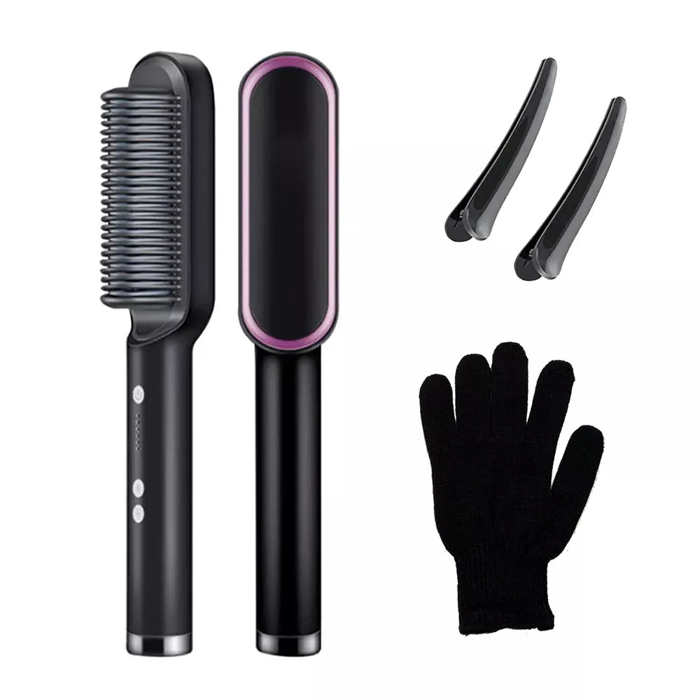 Hair Straightener Comb Matte Black, Hair Straightener Brush Straightening Comb