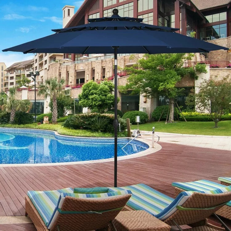 10' Outdoor Canopy 3 Tier Patio Umbrella Market w/Tilt System & Crank Operation