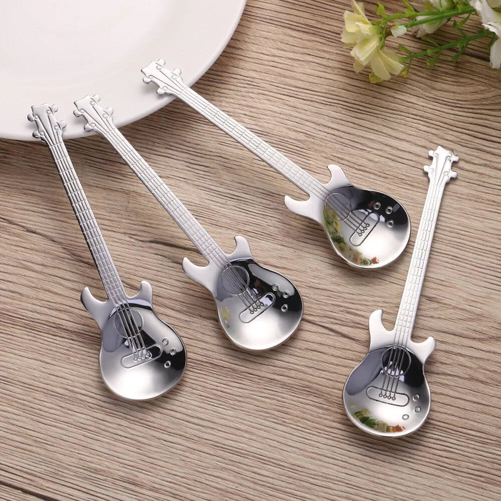 8 pcs Guitar Coffee Spoon Stainless Steel Coffee Mixing Spoon Cold Drink Tea