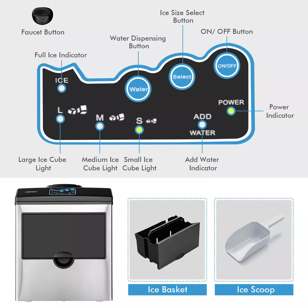 2 in 1 Countertop Ice Cube Maker 48lbs/Day with Water Dispenser Combo Machine