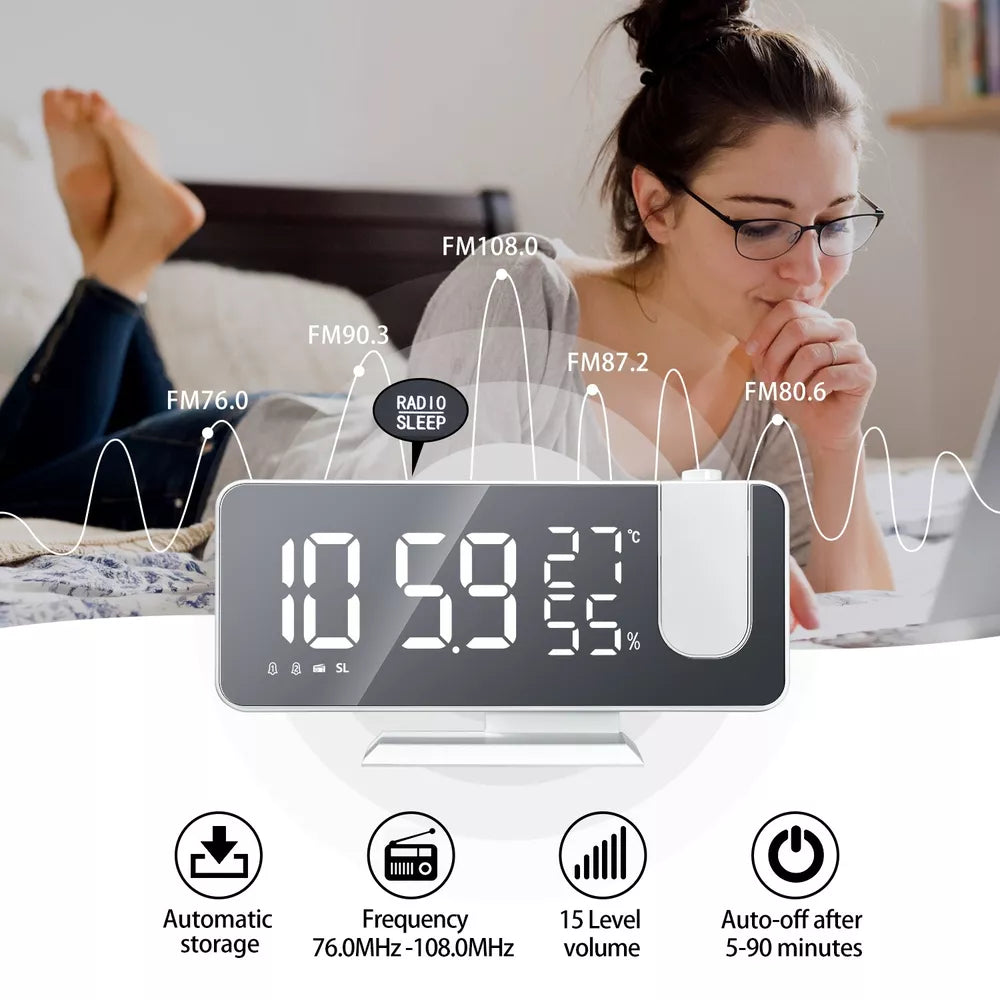 Desk Dual Alarm Clock LCD LED Digital Time Projection FM Radio Snooze Timer USA