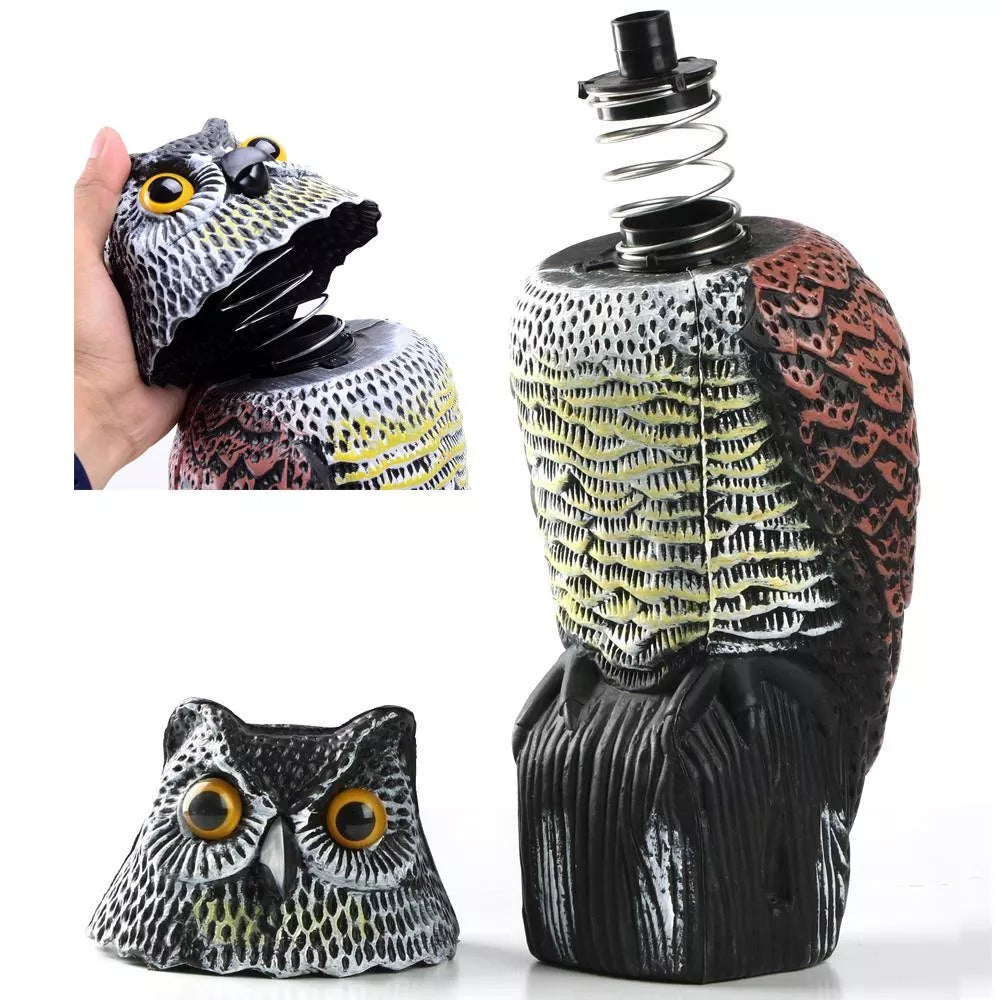 Realistic Owl Decoy with Rotating Head Outdoor Garden Repellent Bird Scare US