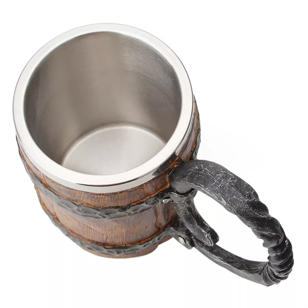 Wooden barrel Stainless Steel Resin 3D Beer Mug Tankard Coffee Tea Cup Wine Gla