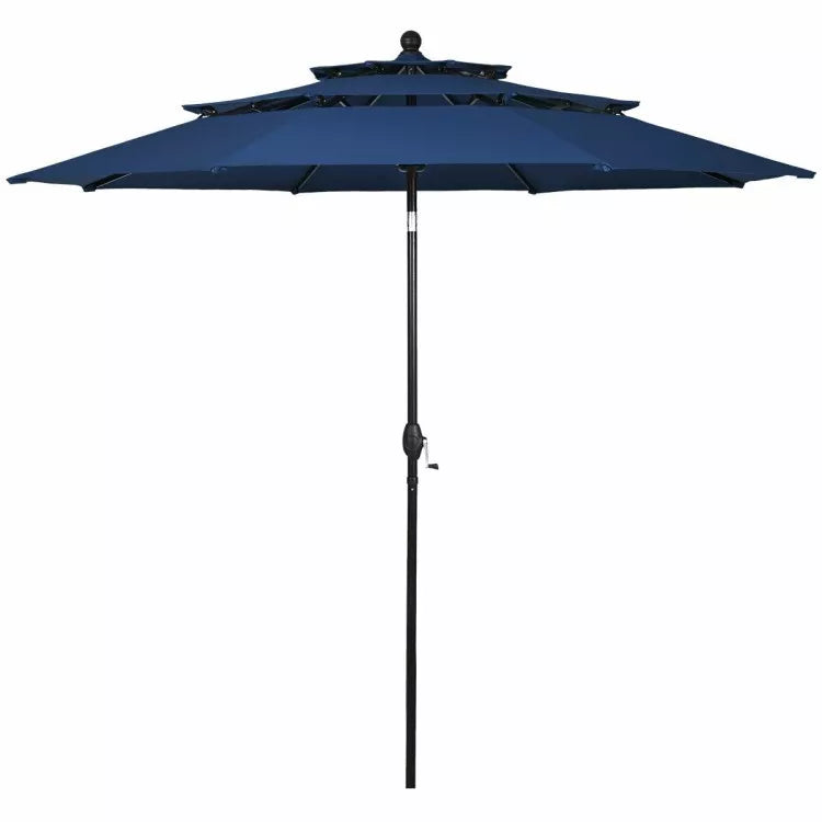 10' Outdoor Canopy 3 Tier Patio Umbrella Market w/Tilt System & Crank Operation
