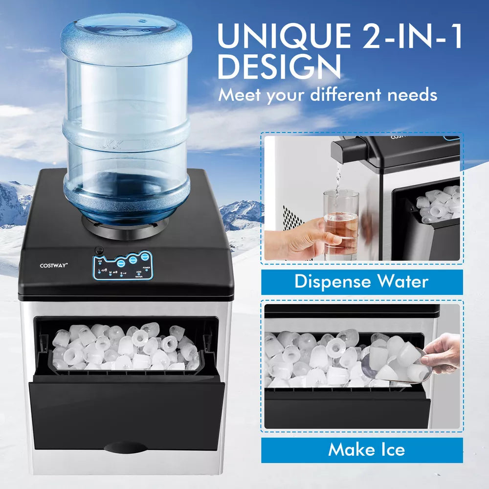 2 in 1 Countertop Ice Cube Maker 48lbs/Day with Water Dispenser Combo Machine