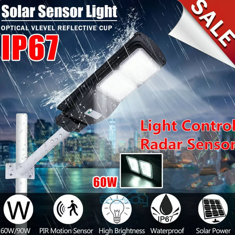 75000000LM Commercial Solar Street FloodLight Outdoor Dusk To Dawn Timing Lamp