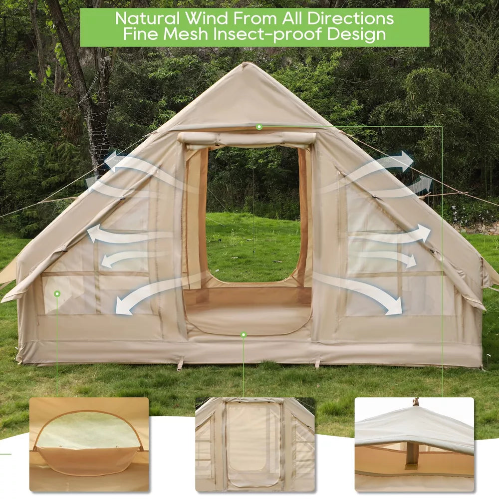 Inflatable Camping Tent with Pump, 4-5 Person Inflatable Glamping Tent