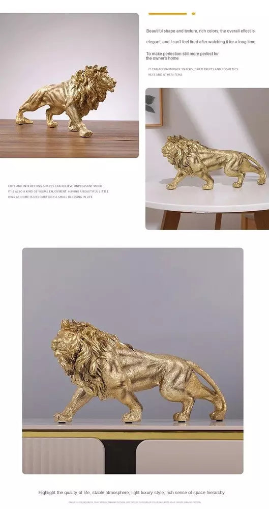 Figurine Animal Lion Novelty Resin Carved Medium Modern Gold Free Stand Decor