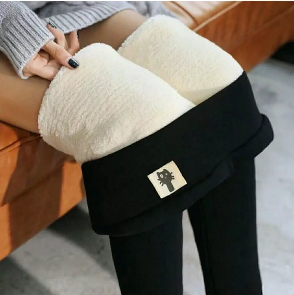 Super Thick Slim Plus Velvet Warm Leggings Women's High Waist Black Winter New