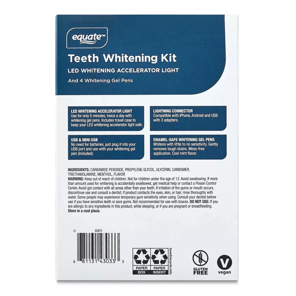 Equate Professional Teeth Whitening Kit, 4 Gel Pens + 1 LED Accelerator Light